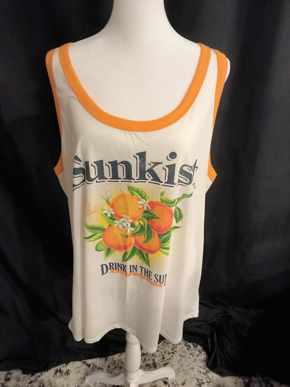 torrid White Tank with Orange Trim & Peach Graphic